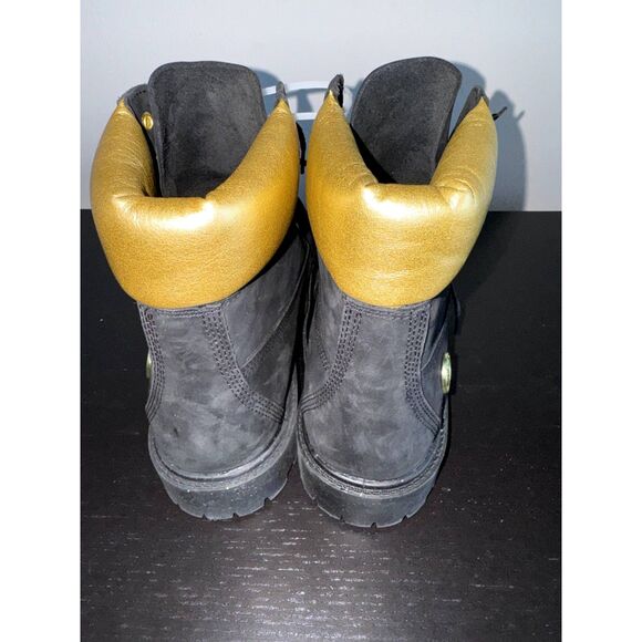 TIMBERLAND WOMEN'S HERITAGE 6'' INCH WATERPROOF BOOT BLACK NUBUCK W GOLD A5RRM - Picture 8 of 8